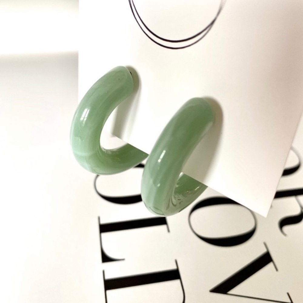 Acrylic Jade Green Thick Hoops Resin Earrings